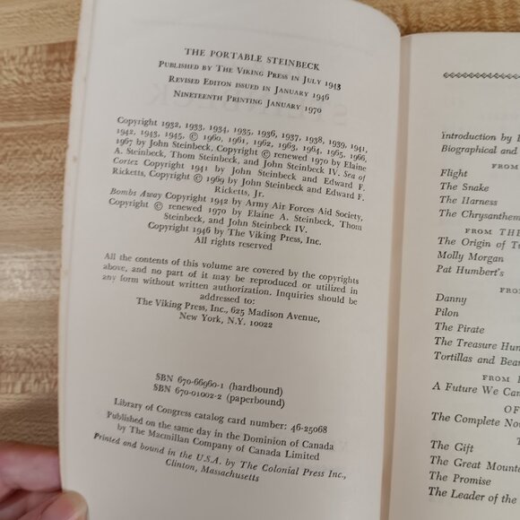 The Portable Steinbeck by John Steinbeck Paperback Book Viking Press P2 Vtg 1970 - Picture 9 of 12